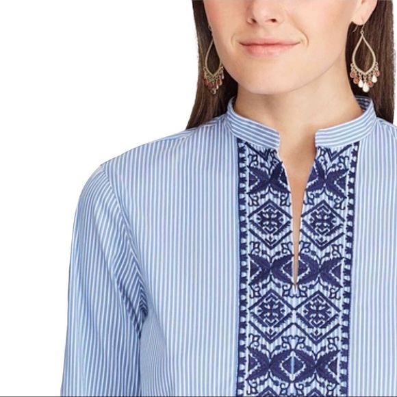 CHAPS | Chan Embroidered Stripe Tunic Top - Picture 3 of 8